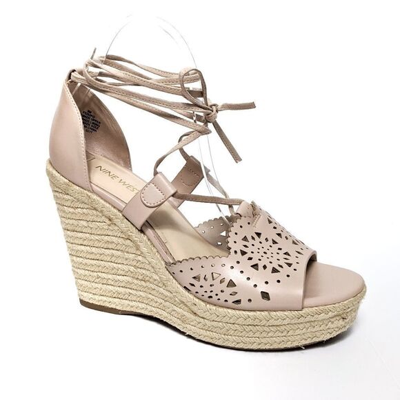 NINE WEST Fedup Laser Cut Ankle Wrap Sandals 8 - Picture 1 of 8